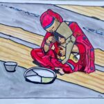 Blog 5 sketch Woman and Child taking Langar