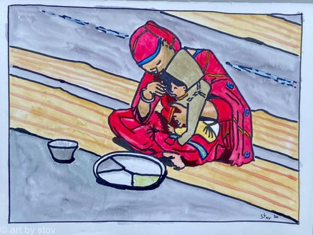 Blog 5 sketch Woman and Child taking Langar