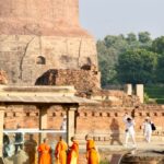 Sarnath monks at stupa