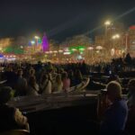 View across boats to the Aarti ceremony